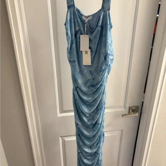 Good American Ruched Mesh Midi Dress In Patchwork - Picture 2 of 7